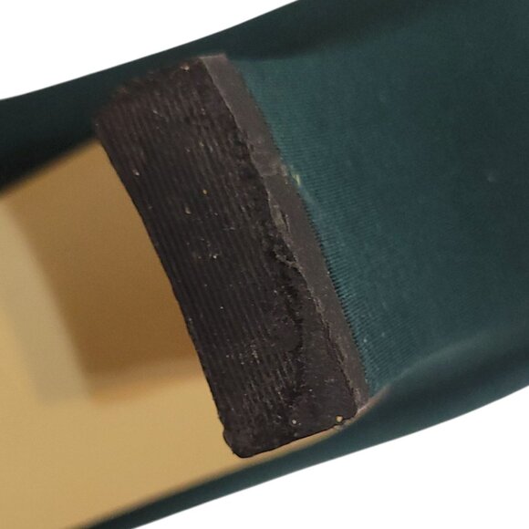 Vintage Laura Scott Green Satin Kitten Heel Shoes Size 6.5 With Button Detail - Picture 6 of 16